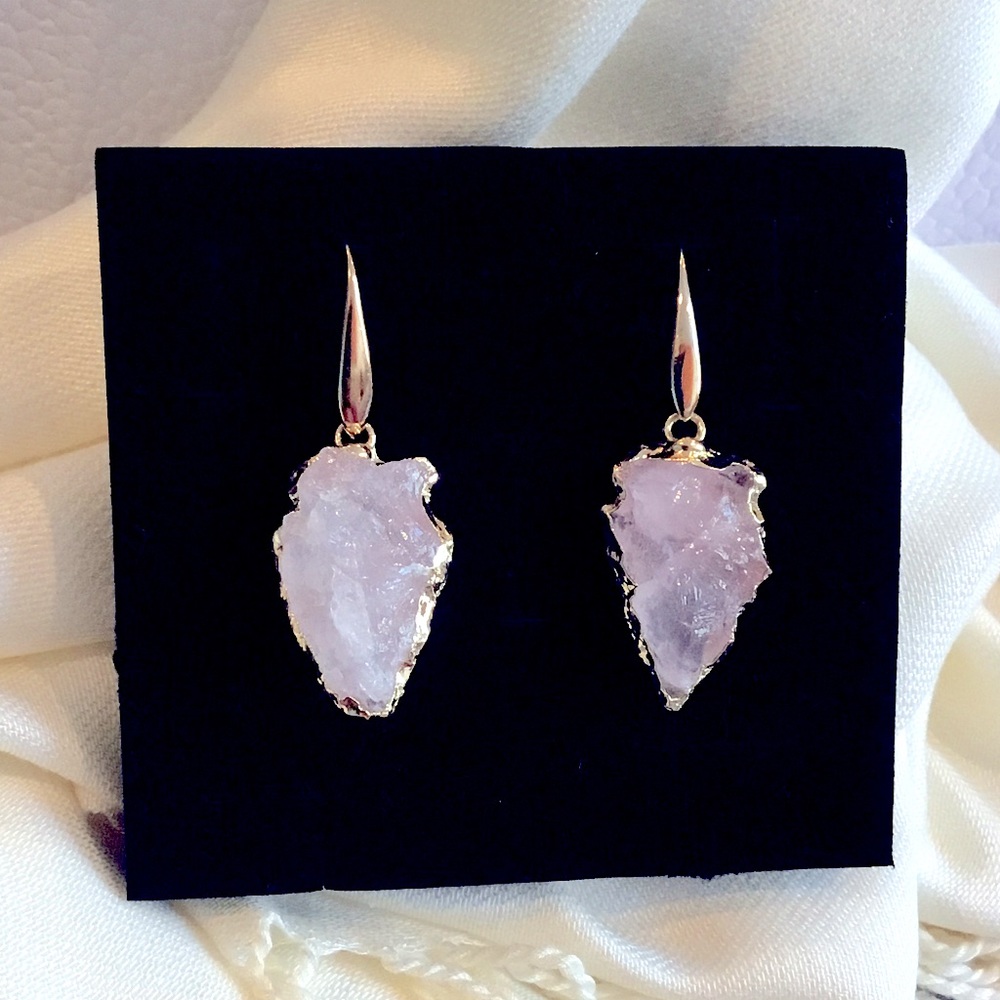 ROSE QUARTZ 14K GOLD PLATED DROP EARRINGS